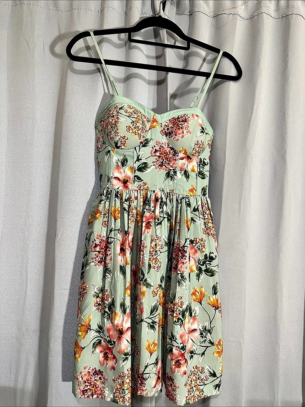 B.O.G Collective Floral Midi Dress in Green & Pink Size XS